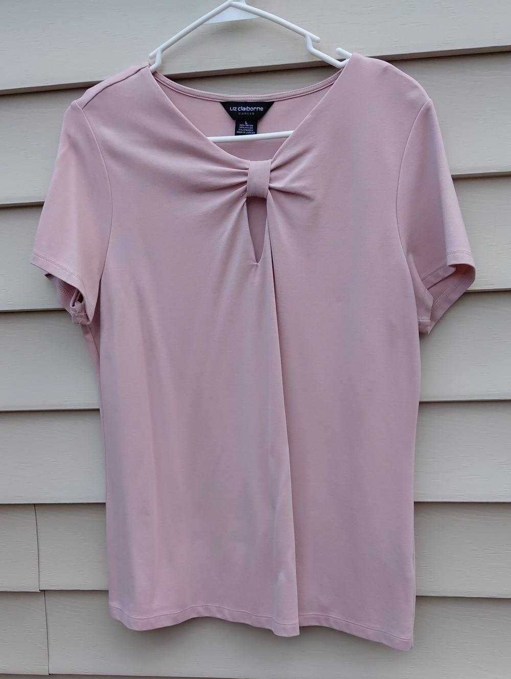 LIZ CLAIBORNE Women's Blush Pink Knot-Front Short Sleeve Top Size Large